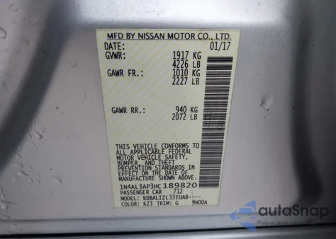 2017 Nissan Altima 2.5 Sv from USA, damaged, VIN 1N4AL3AP3HC189820